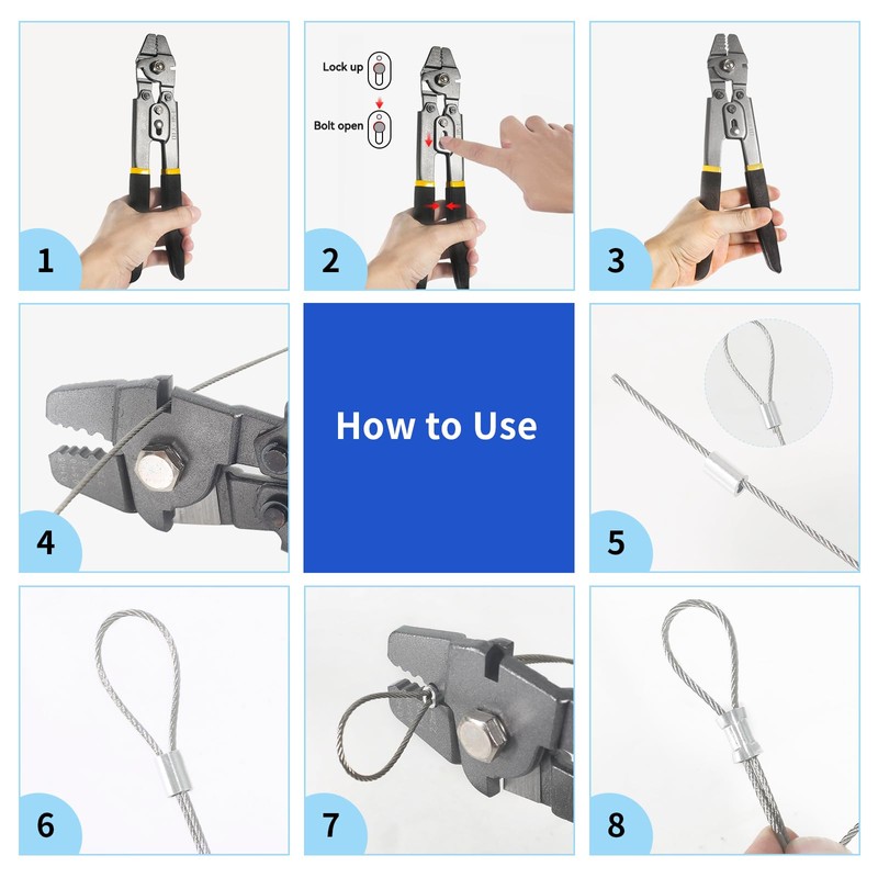 IThreeLuck 2 in 1 Wire Rope Crimping Tool Kit with