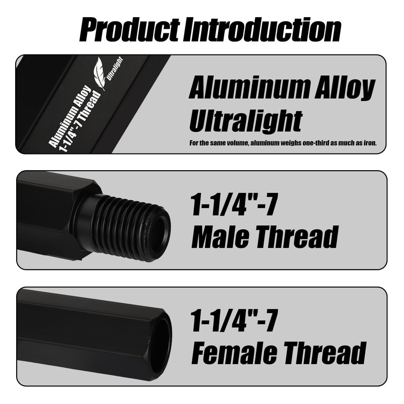 Vearter 12" Core Drill Bit Extension Rod with 1-1/4"-7 Male