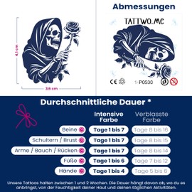 Tattwo.me - Temporary Tattoos for Adults and Children, 2 Weeks Waterproof - The Grim Reaper - Vegetable Ink - EU Cosmetics Certificate - (5X5 - P0530)