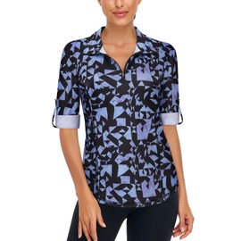 LURANEE Golf Shirts for Women Loose Fit,Exercise Tops Half Zip Active Wear Workout T Shirts Moisture Wicking Athletic Shirts Dry Fast Yoga Running Gym Sport Tshirt Geometry Black M