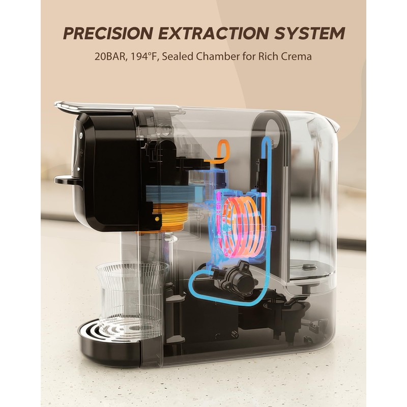 PURHUGO CHEF Multi-Capsule Espresso Machine, Brews Coffee or Hot Water,