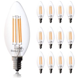 Bioluz LED 92 Cri E12 Bombillas De Candelabro Led 60 Watt (5.5W) Blanco Suave 3000K Bombilla De Vela De Filamento Led Transparente Regulable Ul Listed Título 20 Paquete De 12