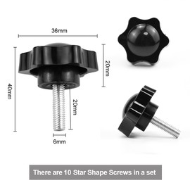 QUCUMER Pack of 10 Clamping Knob Wing Screw M6 x 20 Thread Star Head Screw M6 Star Grip Nut Star Grip Screws Star Screw Plastic Head Clamping Nut Clamping Screw for Machine Tools