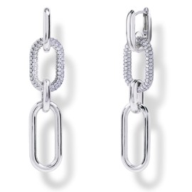 OZEL – CZ Chain Link Dangle Earrings for Women with Cubic Zirconia Stones – 14k Yellow Gold or White Gold Plated Square Oval Round U Shape (RH3C0808)