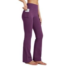 Willit Women's Fleece Lined Pants Yoga Bootcut Thermal Winter Pants High Waisted Flare Leggings Water Resistant Purple L
