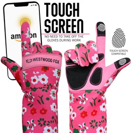 WESTWOOD FOX Leather Gardening Gloves Long Forearm Protection Sleeves Thorn Proof Work Gloves Rose Pruning Garden Safety Breathable Durable Thick Palm Gauntlet Gift for Men and Women (Pink, L)