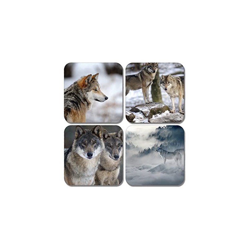 4 x Square Wolf Coasters - Wolves Pack Animal Wild