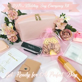 Kit de emergencia de boda para mujer, 39 artículos esenciales para novias, equipo, novia, todo en uno, kit de viaje, cuidado personal, conjunto de viaje para mujer, Rosa, Blush Bliss Pink