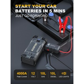 AVAPOW 4000A Car Jump Starter with Force Start Function, Car Jumper Starter for Up to AL Gas & 10L Diesel, 12V Jump Box with Jump Cables & LED Light