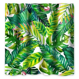 ChloropLastid Green Leaf Shower Curtain Tropical Plant Banana Monstera Palm Leaves Shower Curtain Sets Watercolor Jungle Botanical Shower Curtains for Bathroom 71x71 in with 12 Hooks