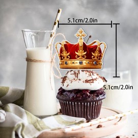 18pcs Gold Glitter Cupcake Topper for Crown King Men Theme Decor Supplies Male Daddy Father's Day Family Party Decorations