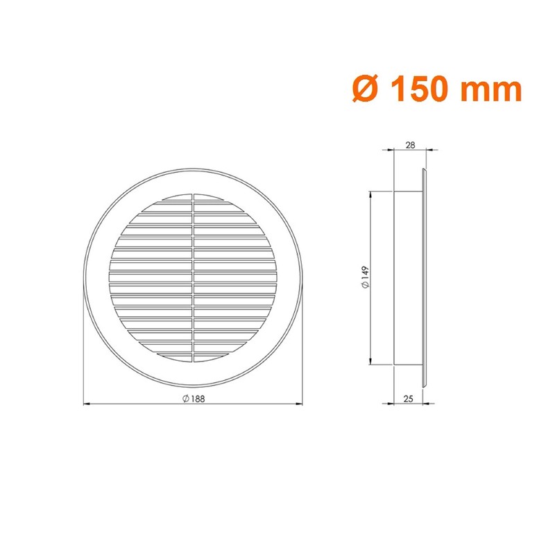 Air Ventilation Plastic Grill Cover Diameter 150 mm White