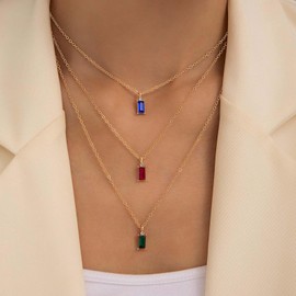Cimenexe Bohemian Layered Square Crystal Choker Necklace Gold Cz Emerald Pendant Necklace Square Sapphire Collar Necklace Small Pink Rhinestone Chain Necklace Jewelry for Women