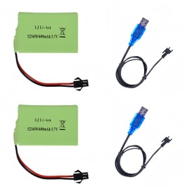 Itexkun 2 Pack 3.7V 600mAh Li-ion Rechargeable Battery SM-2P Plug with 2 USB Charger Cable for K9 Remote Control Robot Dinosaur Robot Dog