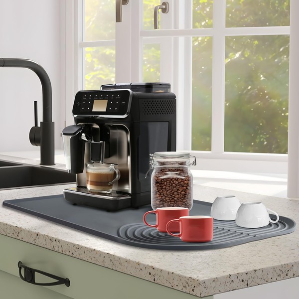 Silicone Coffee Mat, 24''x16'' Coffee Bar Mat with Raised Edges,