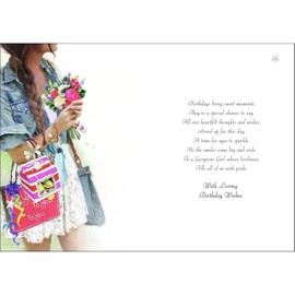 Jonny Javelin Daughter Birthday Card - Pretty in Denim Stylish Design - Embossed with Foil and Flitter Details - Happy Birthday Card to a Special Daughter - For Her