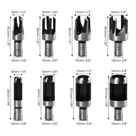 8PCS Wood Plug Tenon Drill Bit Cutter Claw & Tapered Cork Drill Hole Saw Tool Carbon Steel Round Shank Cork Drill Set Plug Cutters for Woodworking 6mm 10mm 13mm 16mm