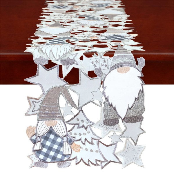 Simhomsen Embroidered Silver Gnomes Table Runners for Christmas Holiday and