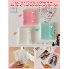Alip Sticker Pad, Girls, Removable, Cute, M5 Sticker Pad, Transparent, Includes 10 Refills & Heart Charms, Refillable, Mini, 5-Hole Softcover Binder 3D Stickers, Tricker, Storage Organization, Pushing