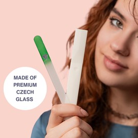 Bona Fide Beauty Czech Glass Nail File for Natural Nails - Green Crystal Nail Filer with Improved Hardcase