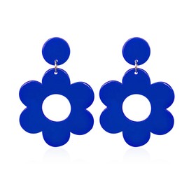 YUNXI Acrylic Flower Earrings Daisy Drop Dangle For Women Y2k Resin Floral Studs 60/70s Retro Flowers Earrings (Royal Blue)