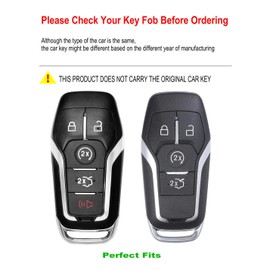 YONUFI for Ford and for Lincoln Key Fob Cover Leather Car Key Chain Case Holder Compatible for Explorer Mustang Edge Fusion F150 MKZ MKC -Blue