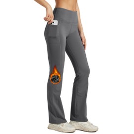 Willit Women's Fleece Lined Pants Yoga Bootcut Thermal Winter Pants High Waisted Flare Leggings Water Resistant Deep Gray XXL