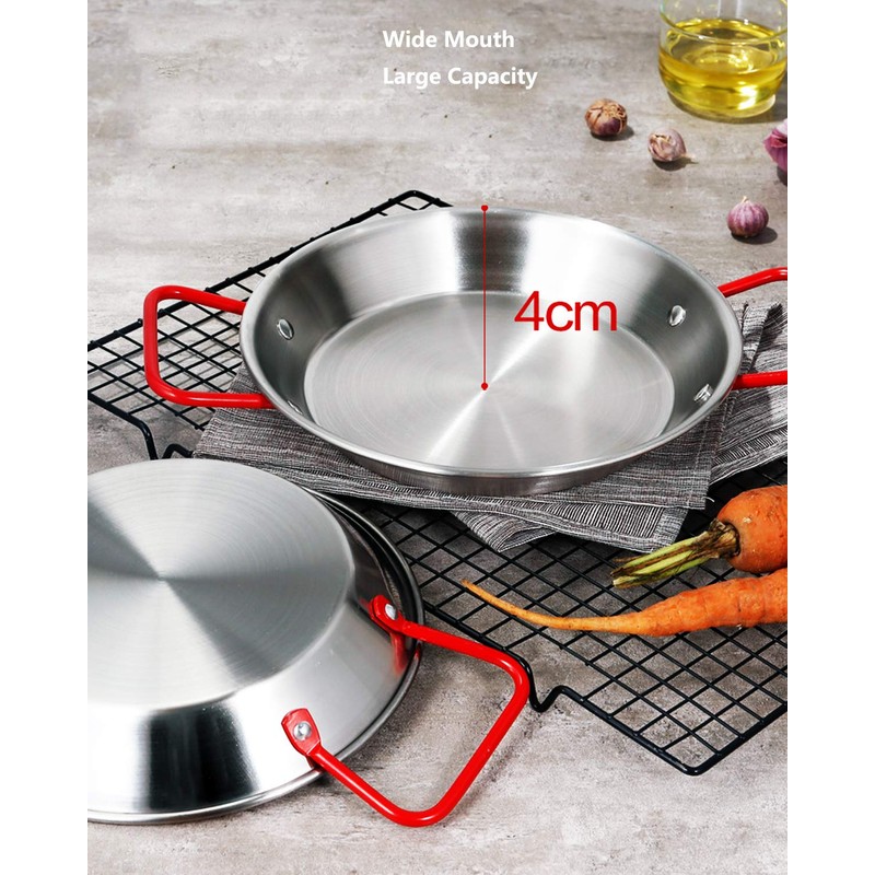 Stainless Steel Paella Pan with Red Handles (22 cm for