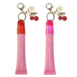 ARSUNOVO Lip Gloss Keychain Cap Compatible with Summer Fridays 0.5 Oz Lip Balm，Lipgloss Holder,Lip Balm Holder(Coral/Pink)