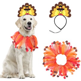 Thanksgiving Dog Costumes Turkey Headband with Dog Collar, Turkey Dog Headband Party Accessory, Dog Thanksgiving Costume with Dog Headband and Turkey Dog Collar for Medium and Large Dogs