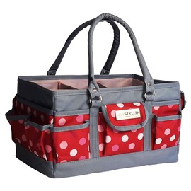 Sew Stylish Craft Organiser Bag, Red Polka Dot - Collapsible Caddy and Tote with Compartments for Sewing, Scrapbooking, Paper Craft, and Art - PT900-RED-POLKA