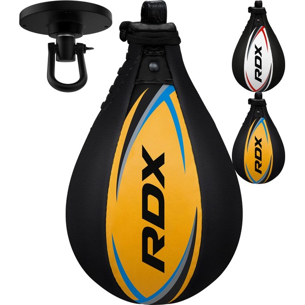 RDX Cowhide Leather Boxing Speed Ball Punch Training MMA Speed Bag Muay Thai Punching Ball and Swivel Ball Head Ceiling – Yellow