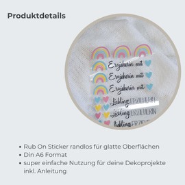 Rub-On Sticker "Erzieherin mit Herz" pastell Regenbogen A6 RANDLOS | geeignet für Raysin, Keraflott oder Glas | Rub Ons Aufkleber zum Basteln und Dekorieren | für Selbstbedienungshäuschen