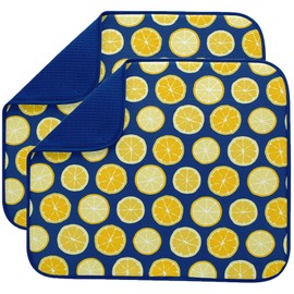 Microfibre Dish Drying Mats for Kitchen Super Absorbent Dish Drainer Mat for Kitchen Countertop Tabletop 40cm x 46 cm 2 Pack Lemons