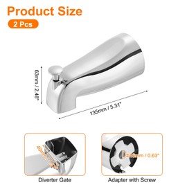 sourcing map 2Pcs Slip on Tub Spout, Bath Slip-On Tub Spout Zinc Alloy Bathtub Faucet with Pull-Up Diverter and Hex Wrench for 1/2 Inch Water Tube for Bathroom Kitchen, Silver