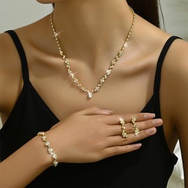 YANCHUN Prom Jewelry Silver Earrings Bracelets Necklaces Bridal Wedding Jewelry Sets for Brides Bridemaid Prom Costume Accessories