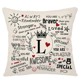 Bacmaxom Inspirational Quote Always Remember Cushion Cover with A-Z Initial Letters Inspirational Gift for Women Men Girls Boys Family Friends Colleagues Cheer Up Positive Graduation Birthday (L)