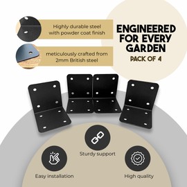 4 x Heavy-Duty Black Steel Corner Brackets for Railway Sleepers - Industrial Corner Support for Timber Sleepers Garden Edging Raised Beds Retaining Walls Driveway Edging Railway Hardware and Fixings