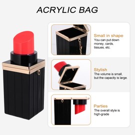WATIIFUFU Vintage Black Acrylic Lipstick Shape Clutch Bag for Women, Crossbody Shoulder Chain Bag for Dinner Party, Shopping, Dating