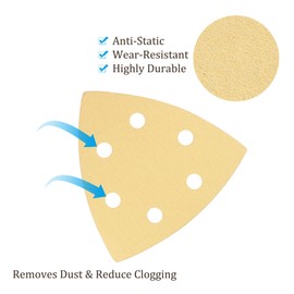 Kozelo 20pcs Mouse Detail Sander Sandpaper - [6-Hole 180 Grit] Aluminum Oxide Triangle Hook and Loop Sanding Pads Sheet for Sanding and Polishing Wood Furniture Metal Use