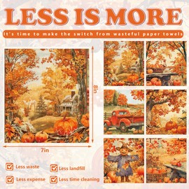 Whaline - Juego de 6 paños de cocina suecos para otoño, espantapájaros, calabaza, camión, arce, algodón, toalla de cocina absorbente para inauguración de la casa, casa de campo, 7 x 8 pulgadas
