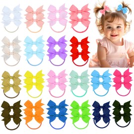 JUCCPUL Baby Hair Ties for Little Girls Small Hair Bands No Damage Multicolor Nylon Hair Rubber Bands for Toddler Hair Ties Accessories (40pcs-bow)