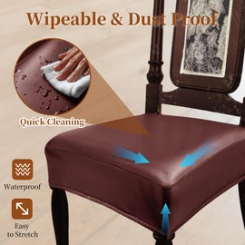 WUSOUPU Waterproof Dining Chair Seat Covers Leather Kitchen Seat Covers, Stain Resistant Stretch Chair Seat Covers for Dining Room Chairs Set of 6, Rear Covered Washable Dining Chair Covers Wine Red