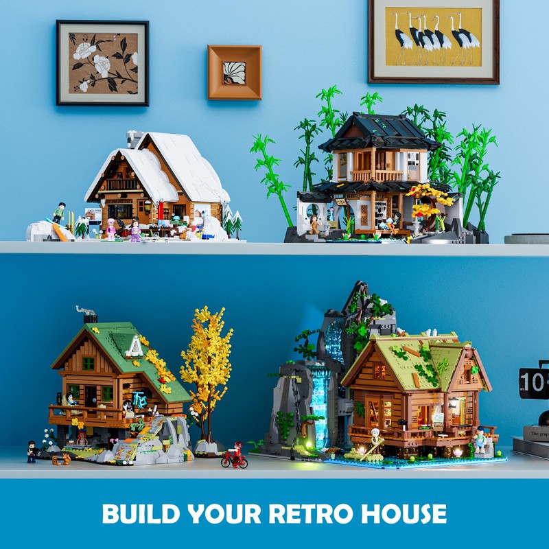 Lumibricks Waterfall-Cabin Lighting Building-Bricks Set - 2539 Pcs Retro Waterfall