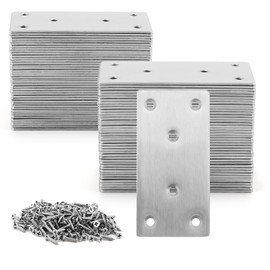 SENJEOK 50 PCS 2 x 4 Inch Flat Mending Plate, Sliver Metal Flat Joining Brackets with Screw, Stainless Steel Straight Brace for Wood, Furniture