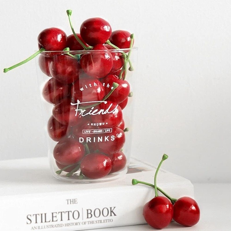 20Pcs Red Artificial Cherries,Fake Cherries,Fake Fruit Decor Simulation Cherry Model