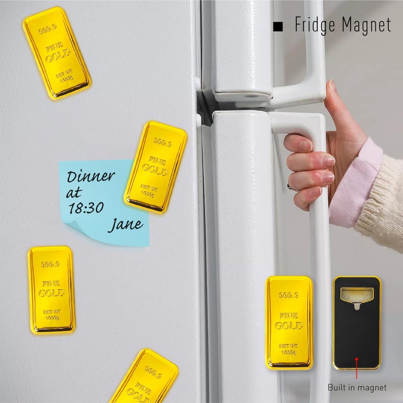 RADIXIUM Gold Bar Bottle Opener - Magnetic Fridge Opener with