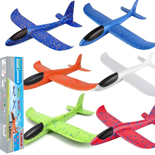 BooTaa 6 Pack Airplane Toys, 17.5" Large Throwing Foam Plane, 2 Flight Mode Foam Gliders, Birthday Gifts for Kids 3 4 5 6 7 8 9 10 11 12 Year Old Boys Kids Girls, Outdoor Yard Family Game Toys