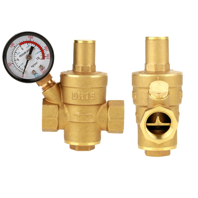 DN15 Brass Adjustable Water Pressure Regulator Reducer With Gauge Meter