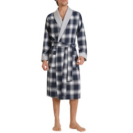 Latuza Men's Cotton Flannel Robe Knee Length Plaid Bathrobe S Navy
